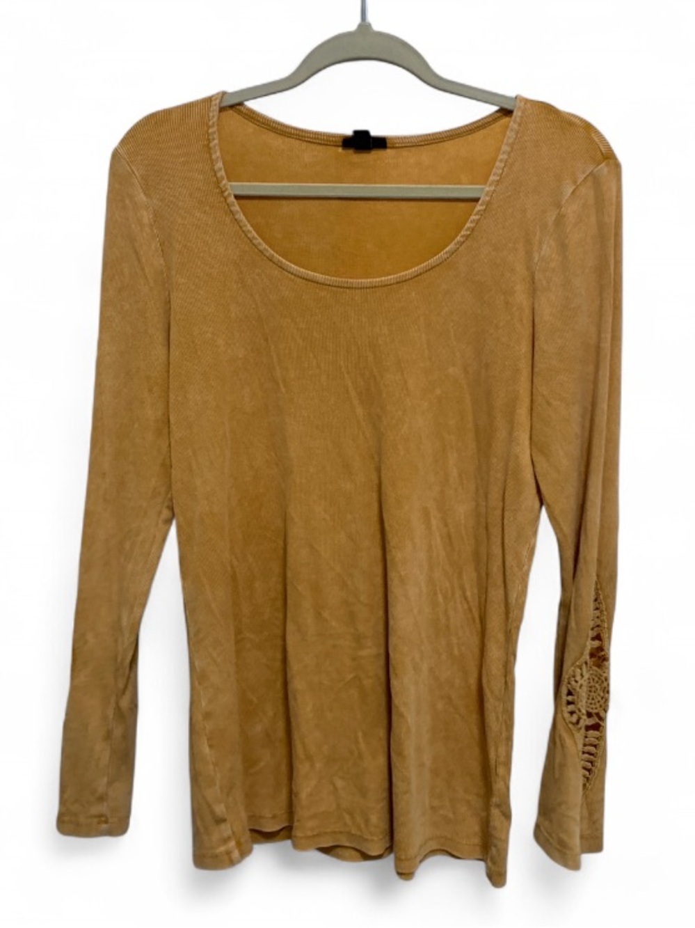 Torrid Yellow Acid Wash Crochet Panels Long-Sleeve Scoop Neck Top